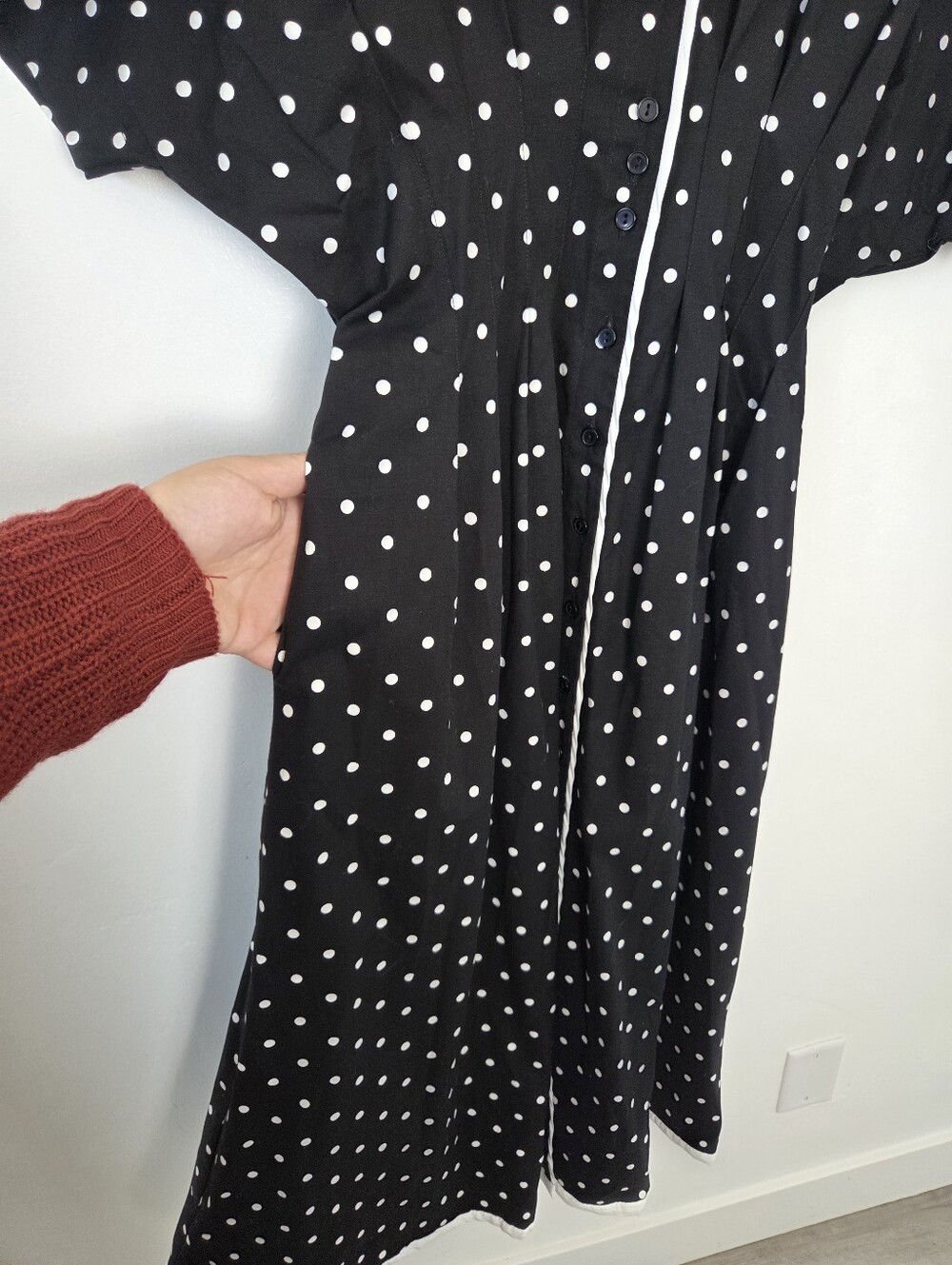 Exquise Eleanor Shirt Dress Anthropologie Tobie Black White Polka Dot Small - Picture 5 of 12